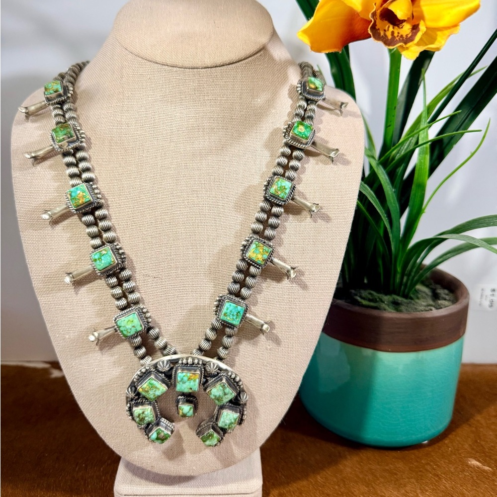 Native American, Sonoran Gold Squash Blossom Necklace 26”